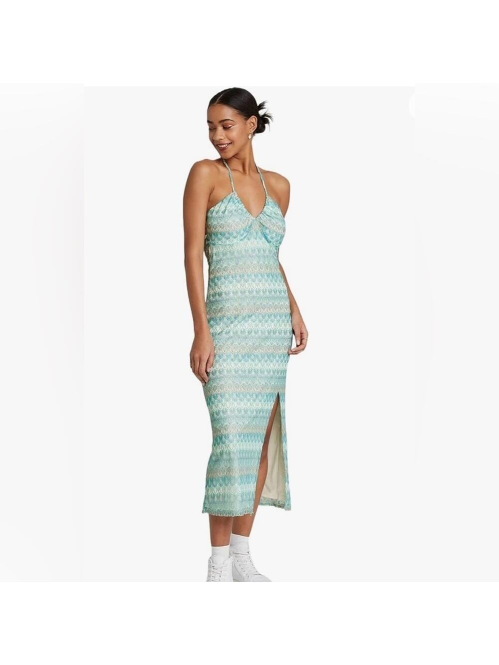 Wild Fable Crochet Summer Slip Dress Aqua Midi Sz M Y2K Style Beachy Coastal